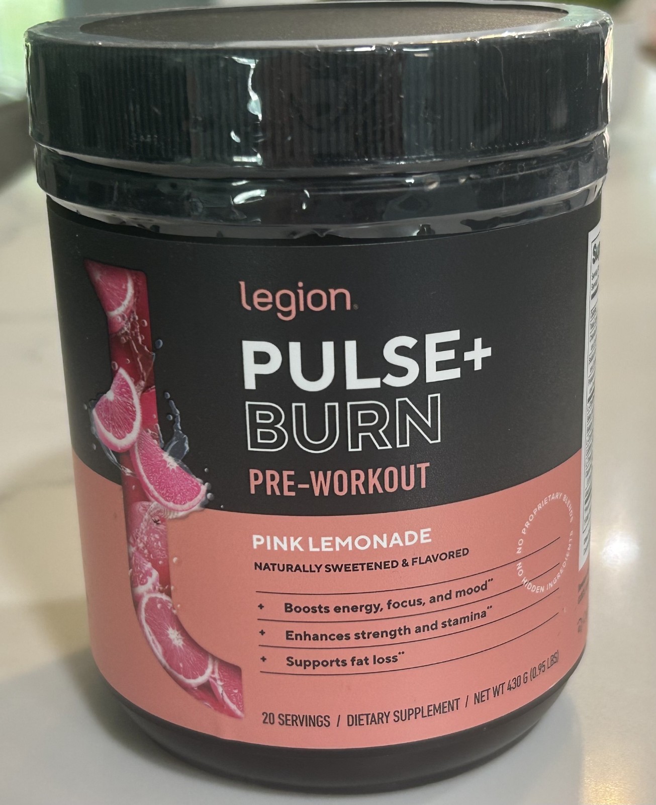 LEGION Pulse+ BURN Pink Lemonade – High Stim Pre Workout NO Booster, L-Carnitine