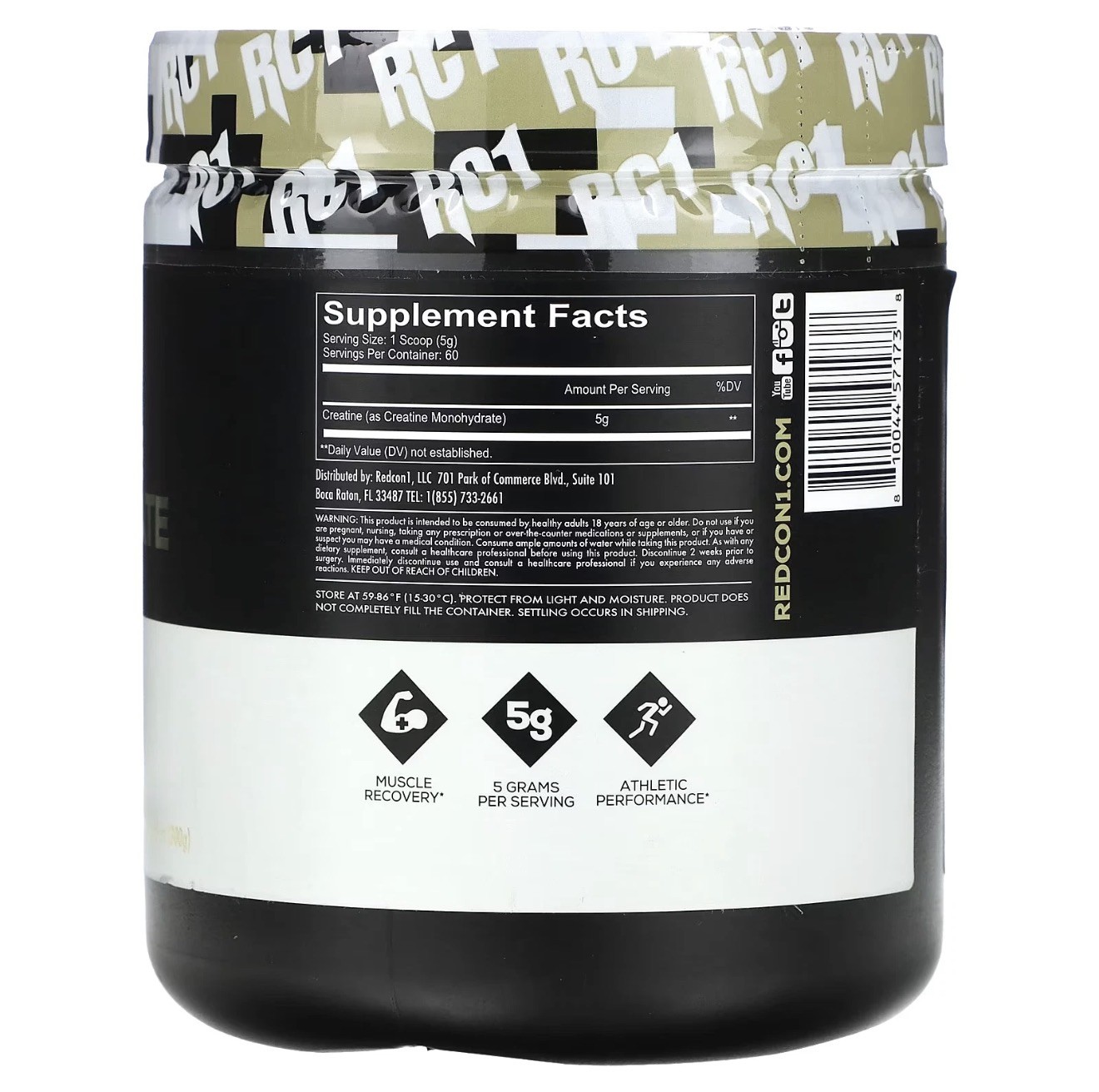 RedCon1 – Creatine Monohydrate, 10.58 oz (300 g) Exp: 09/2027.
