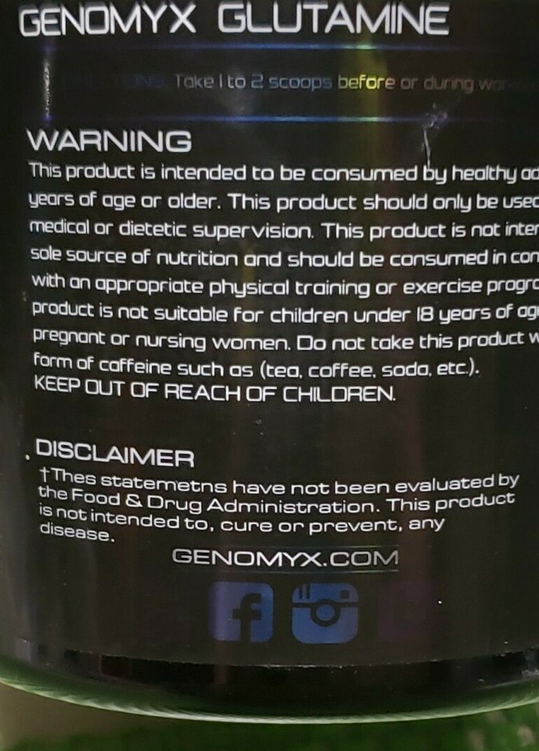 GENOMYX – Glutamine – Raw Ingredients & Power – 40 Servings – Exp 4/2025