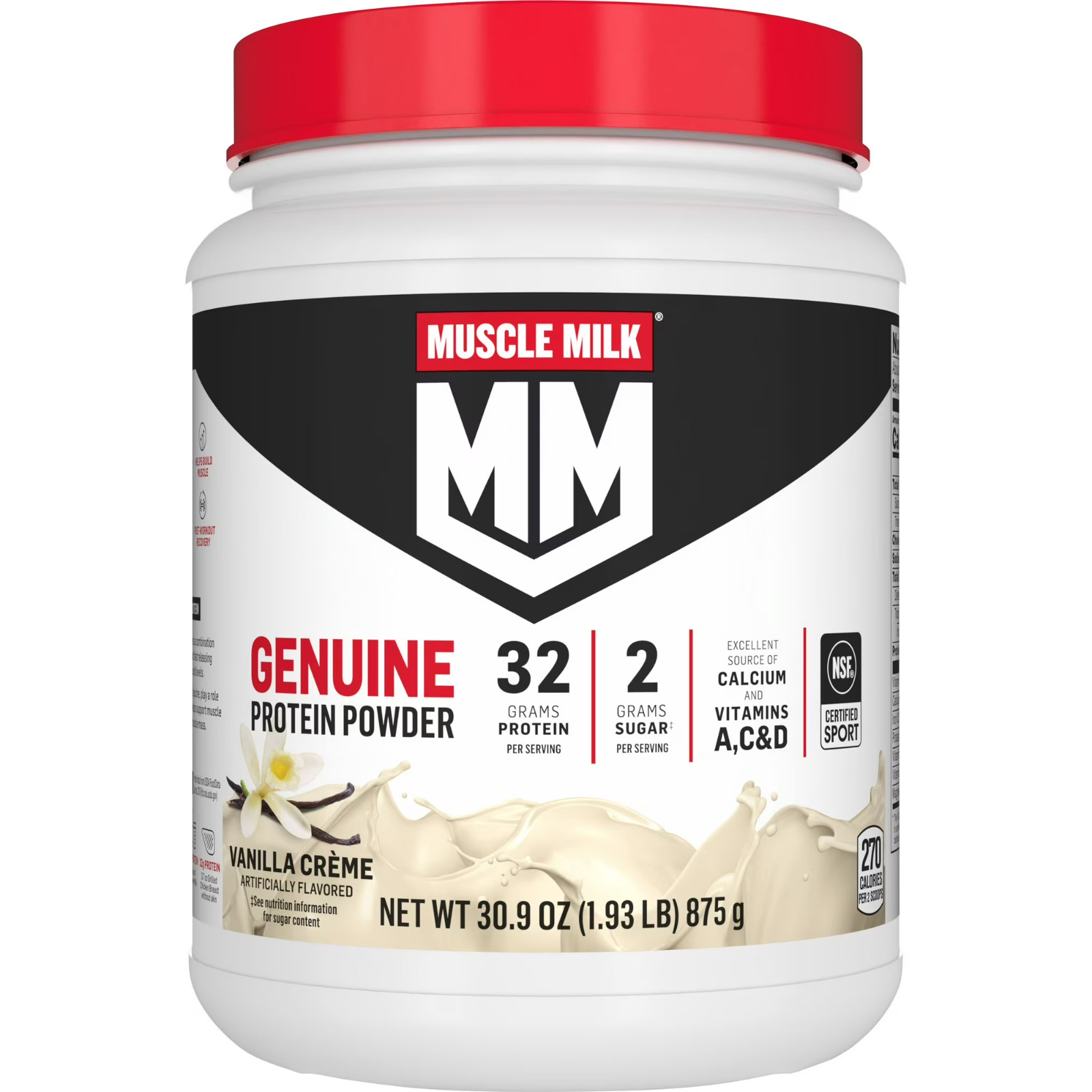 Muscle Milk Genuine Protein Powder Vanilla Crème 32g Protein 1.93 lb NSF Cert