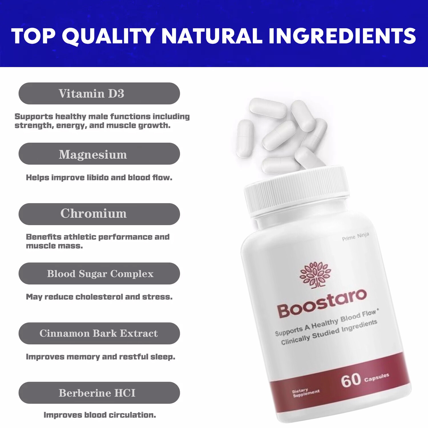 Boostaro, Boostaroo Male Virility Blood Flow Supplement (60 Capsules)