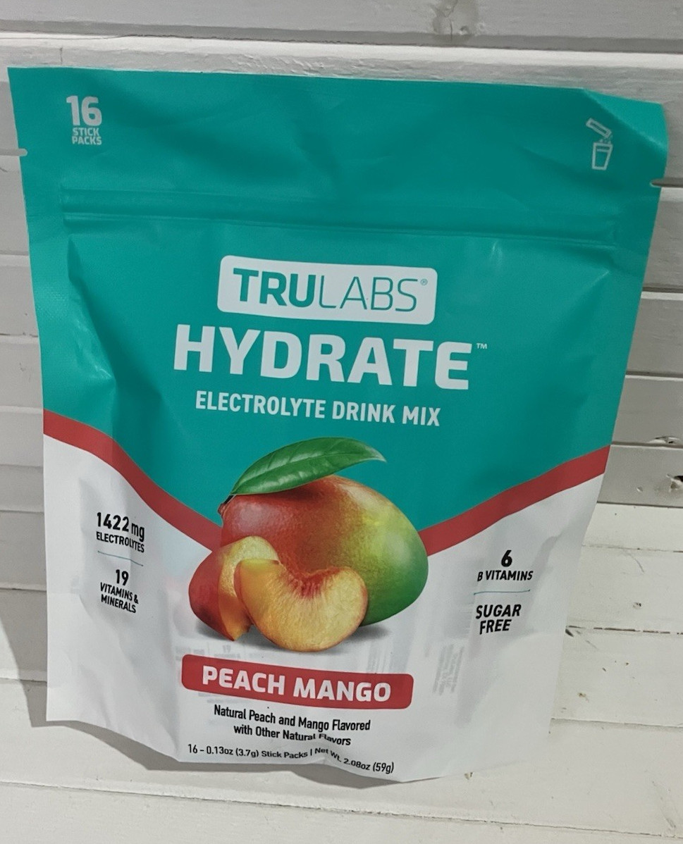 TruLabs Hydrate Peach Mango Sugar Free Electrolyte Drink Mix Packets 16 Count