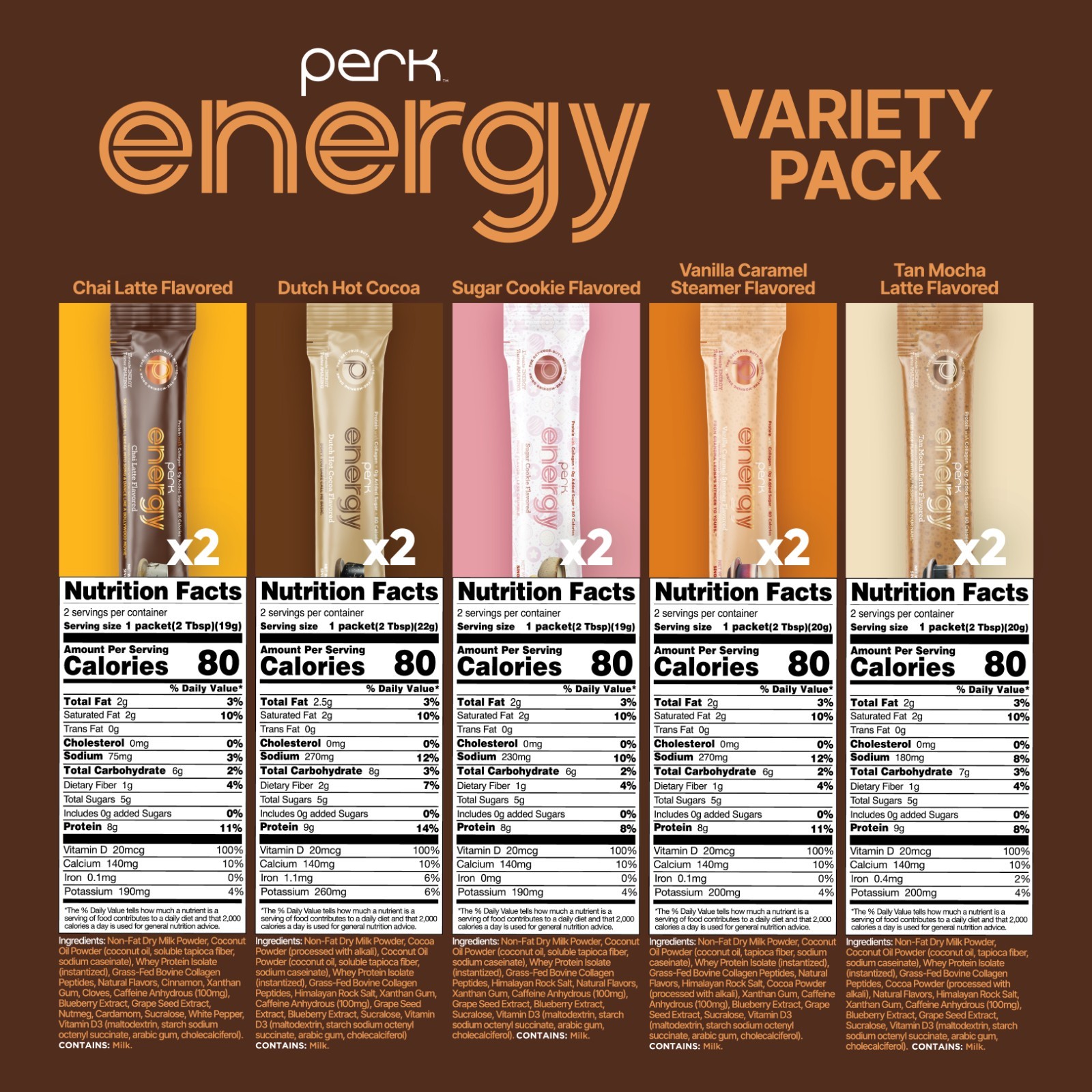 Perk Energy Drink Mix (Variety Pack) 10 Stick Packs – Healthy Coffee Alternative