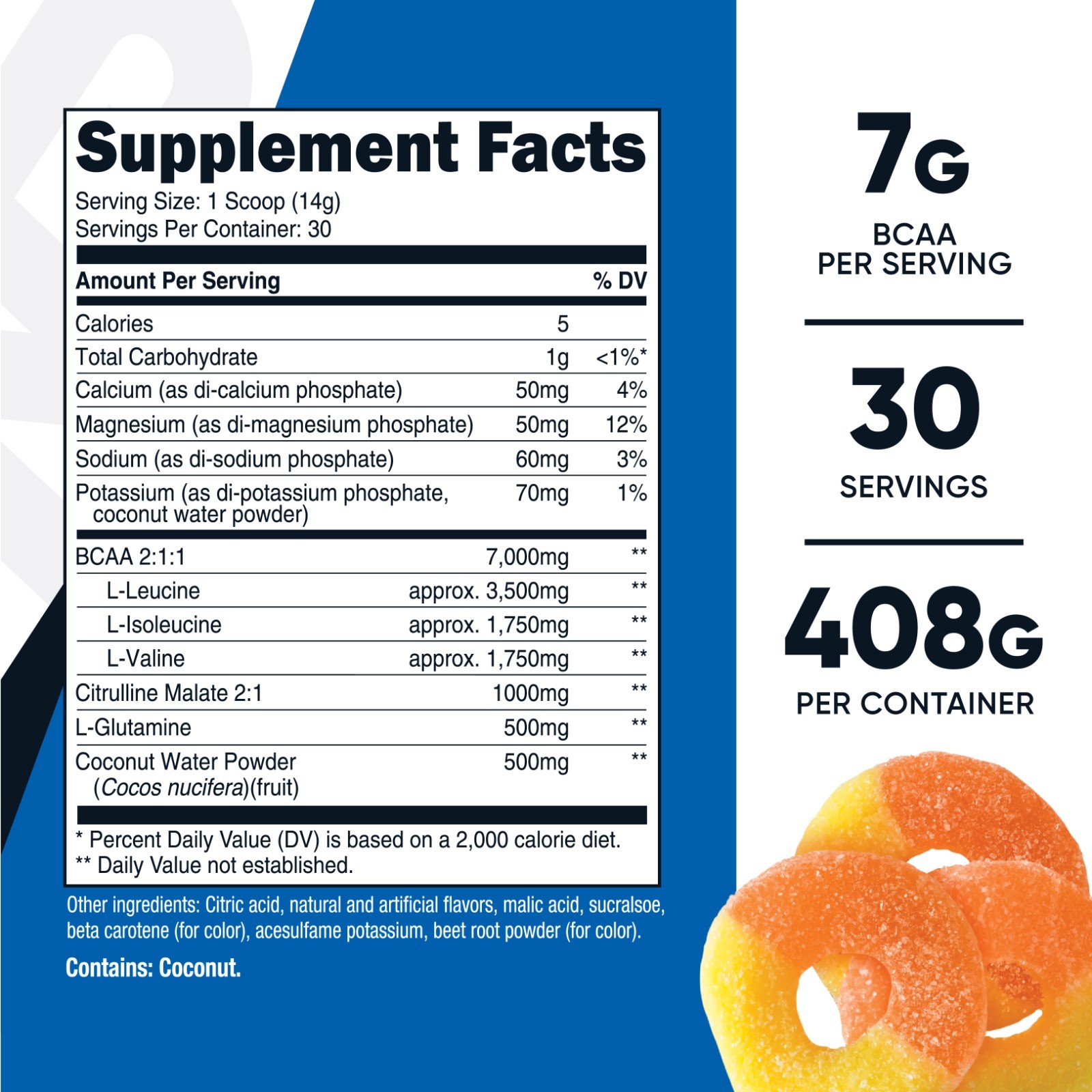Nutricost BCAA+ Hydration Powder (Peach Rings) 30 Servings