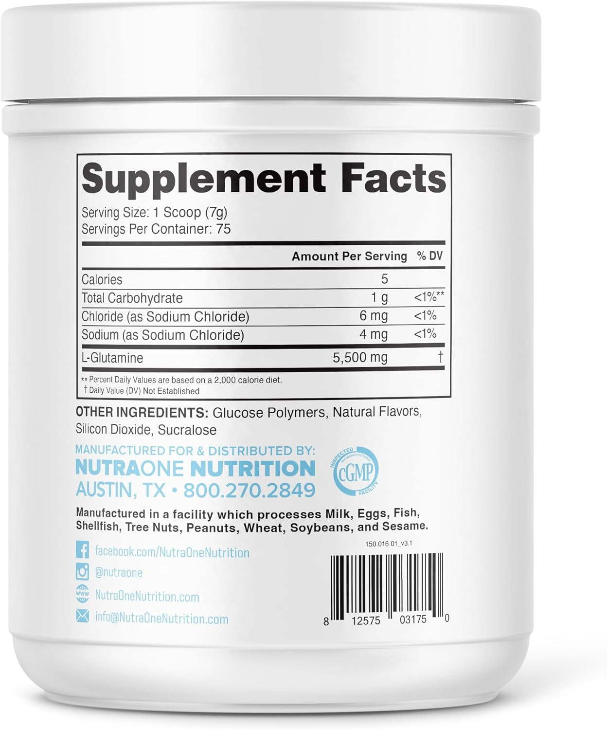 Glutaone L-Glutamine Powder Post Workout Recovery Supplement (75 Servings)