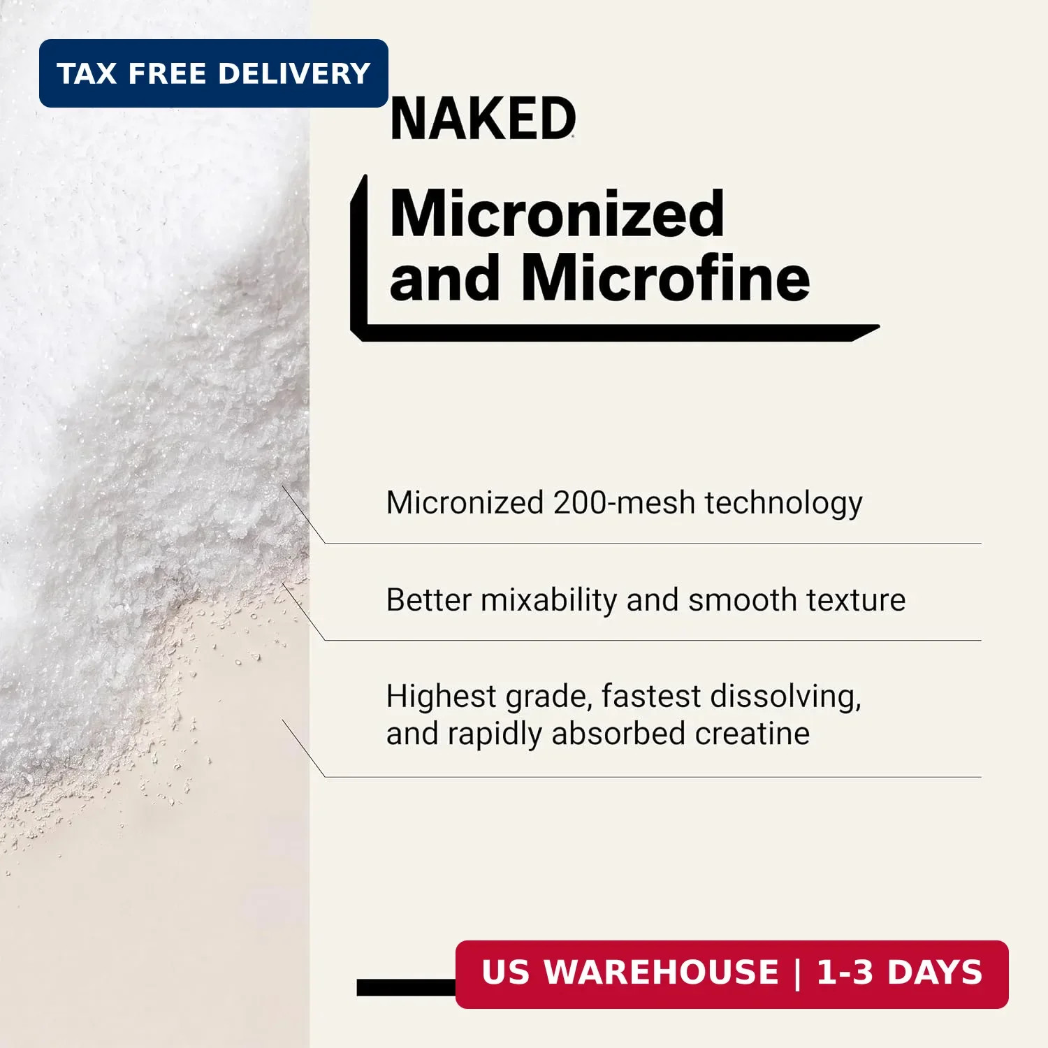 NAKED Pure Micronized Creatine Monohydrate Powder – NSF Certified, Unflavored, 5
