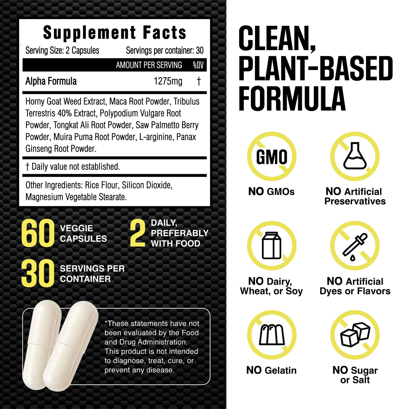 Alpha Testosterone Booster for Men – Increase Size 60 Count (Pack of 1)
