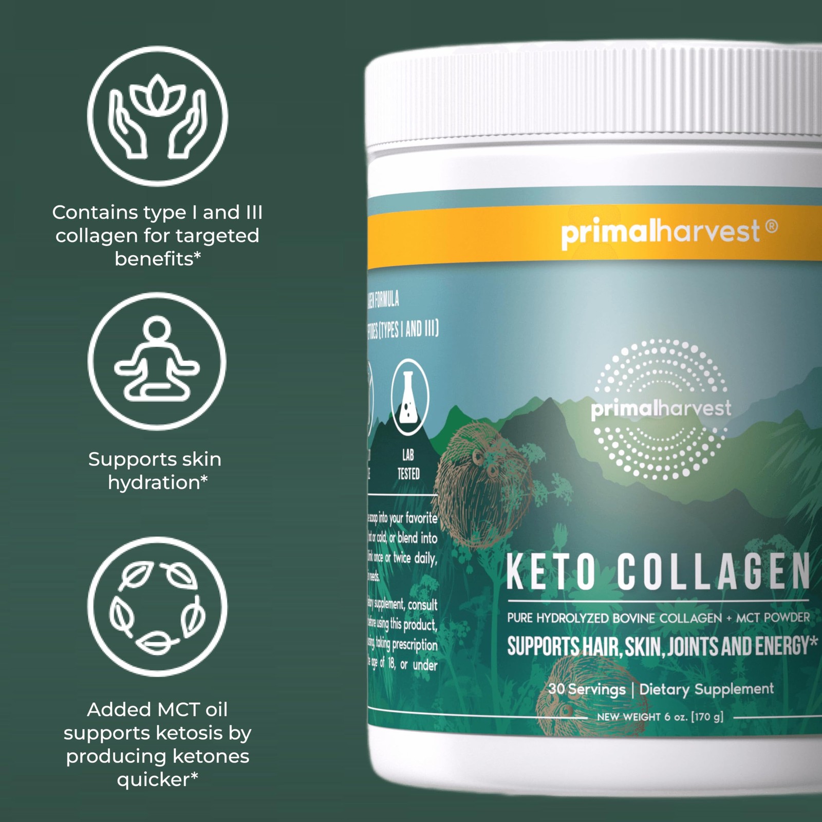 Primal Harvest Keto Collagen Powder with MCT Oil 30 Servings (Pack of 1)