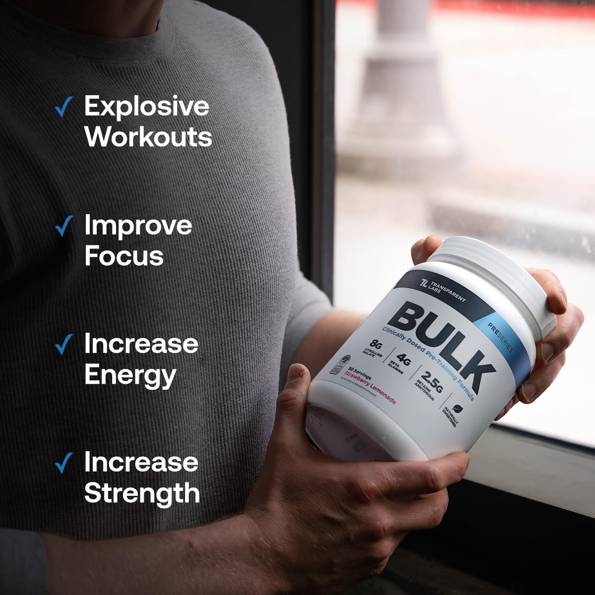 Transparent Labs Bulk Pre Workout Powder – 30 Servings (Pack of 1), No Color