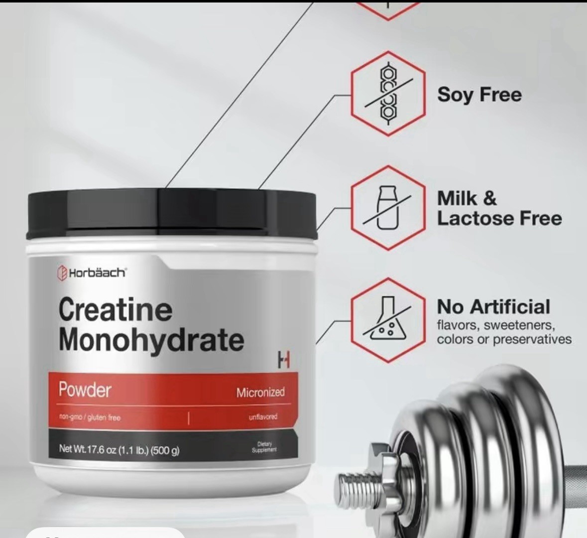Monohydrate Powder Micronized and Unflavored Vegetarian, Non- GMO, Gluten Free