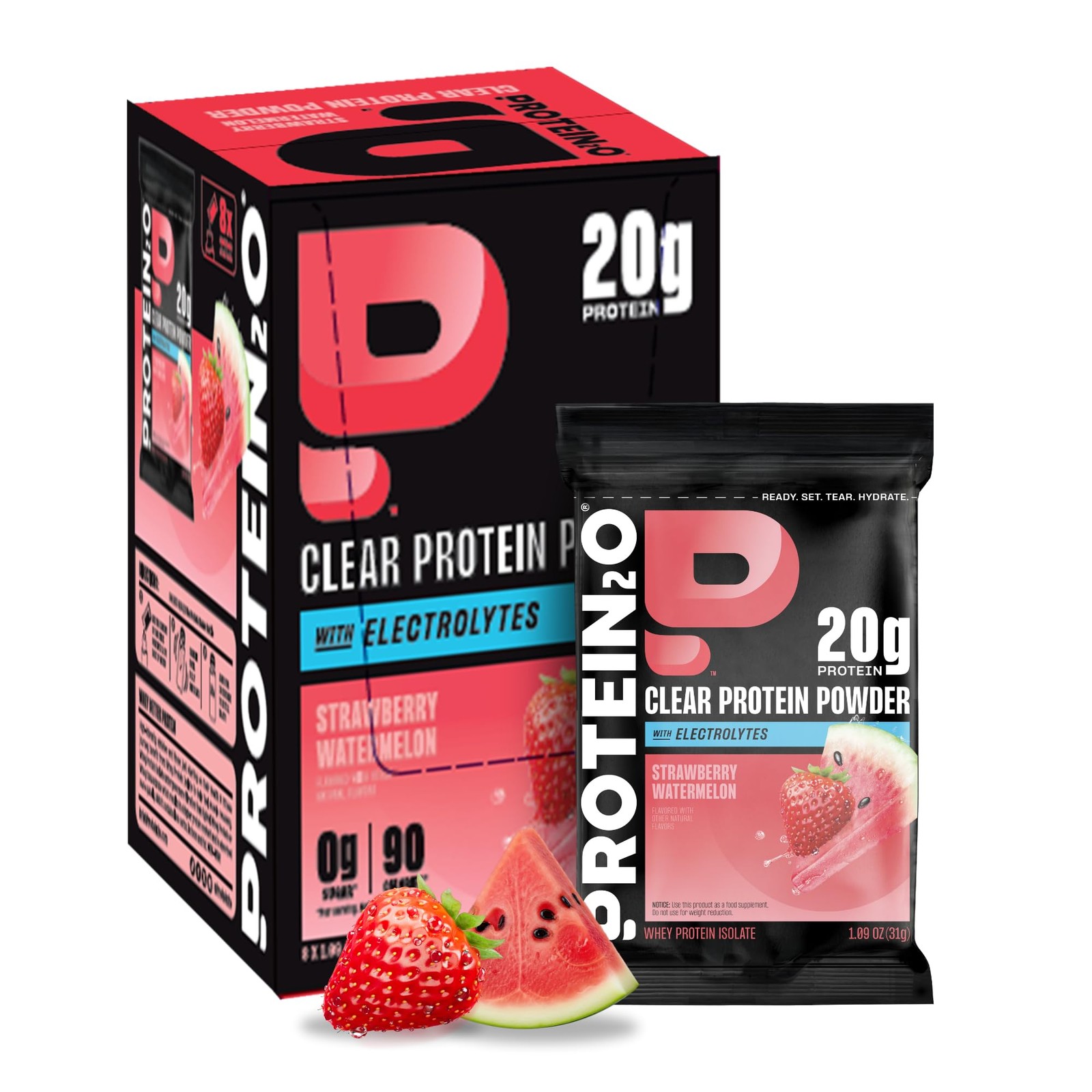 Protein2o 20g Whey Protein Isolate Clear 1.09 Ounce (Pack of 8)