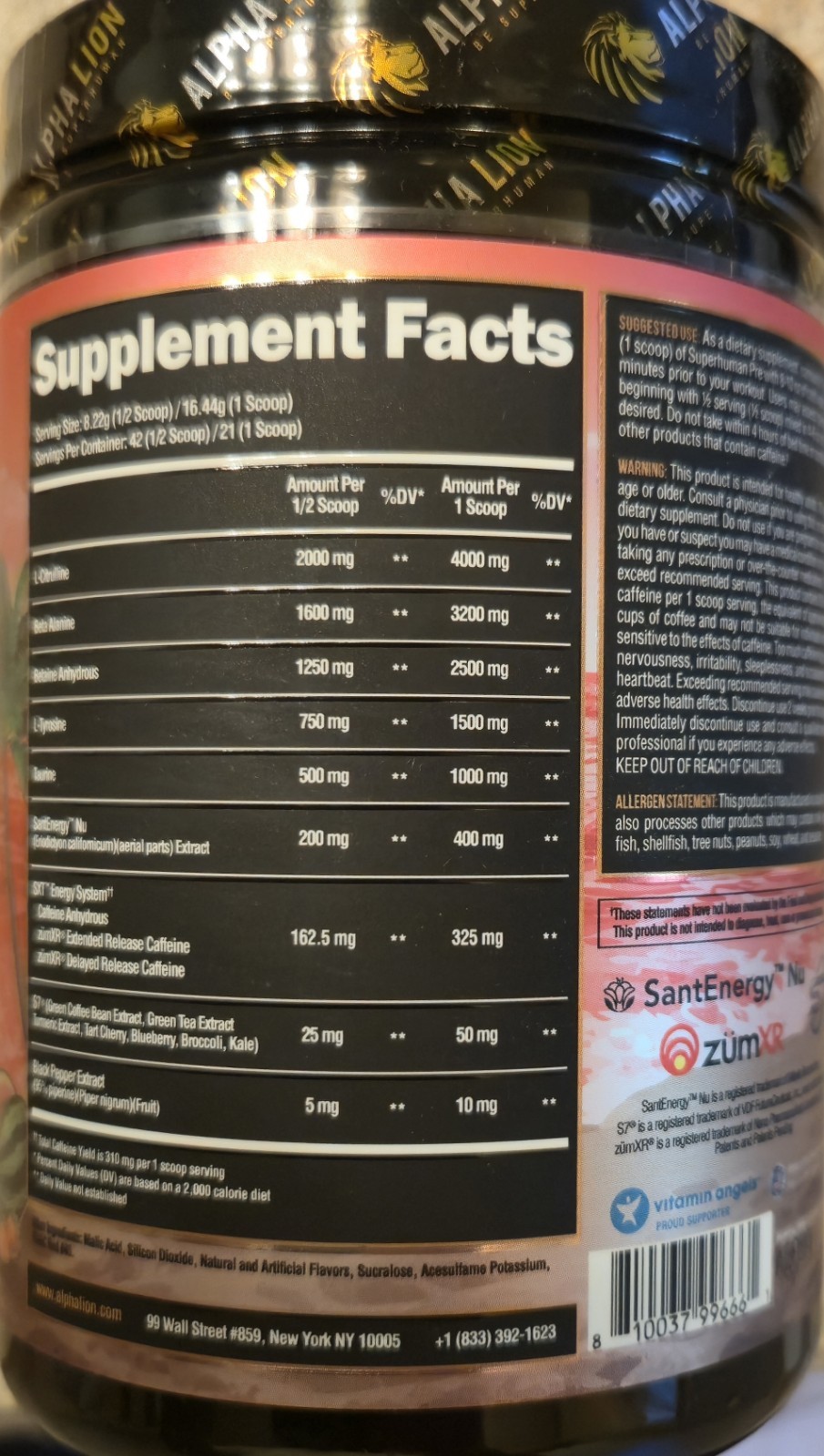 Alpha-Lion SUPERHUMAN PRE-WORK 12 oz (21 Serv) Berry Melon Breeze BEST BY 10/26