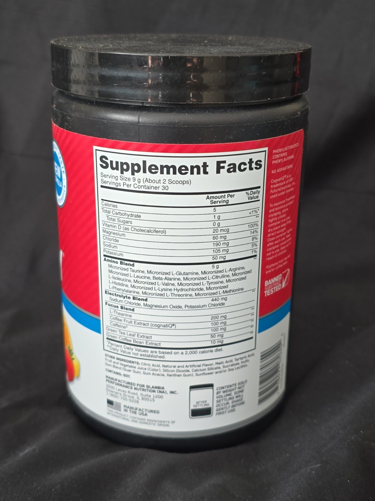 Enhanced Amino Energy & Focus Powder 30 Servings 9.5oz Fruit Punch Exp. 09/2027