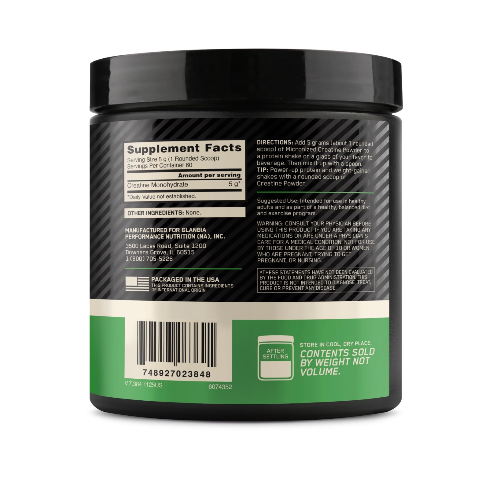 Micronized Creatine Monohydrate Powder, 5g per Serving, Supports Strength & Reco