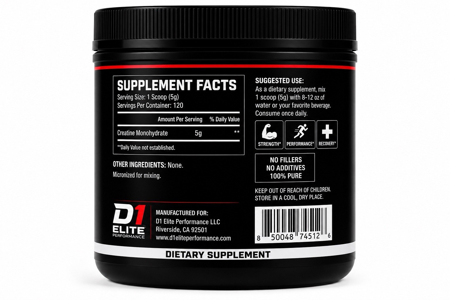 Creatine Monohydrate Powder 600g 120 Servings Micronized Unflavored Recovery