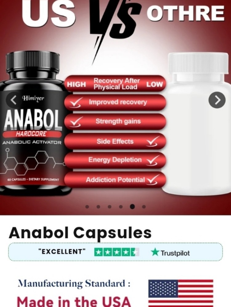 Anabol HardCore Made In USA 1 Bottle 60 Caps Muscle Building + Mental Clarity