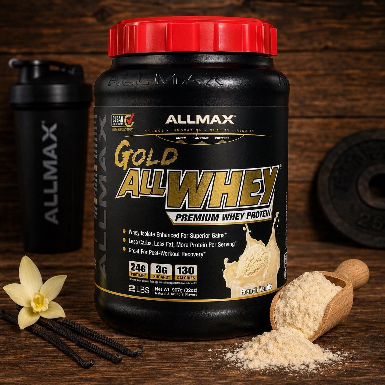 ALLMAX Gold AllWhey French Vanilla Whey Protein Powder 2 lb 24g Protein Exp 7/27