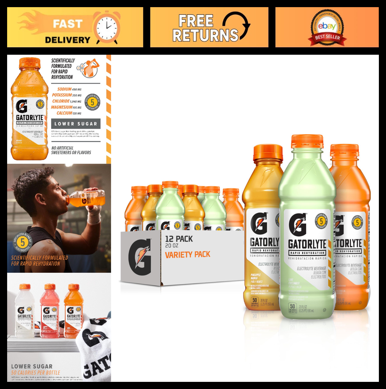 Electrolyte Drink Mix – 12 Pack, 20 fl oz Bottles, 5 Electrolytes, Low Sugar, No