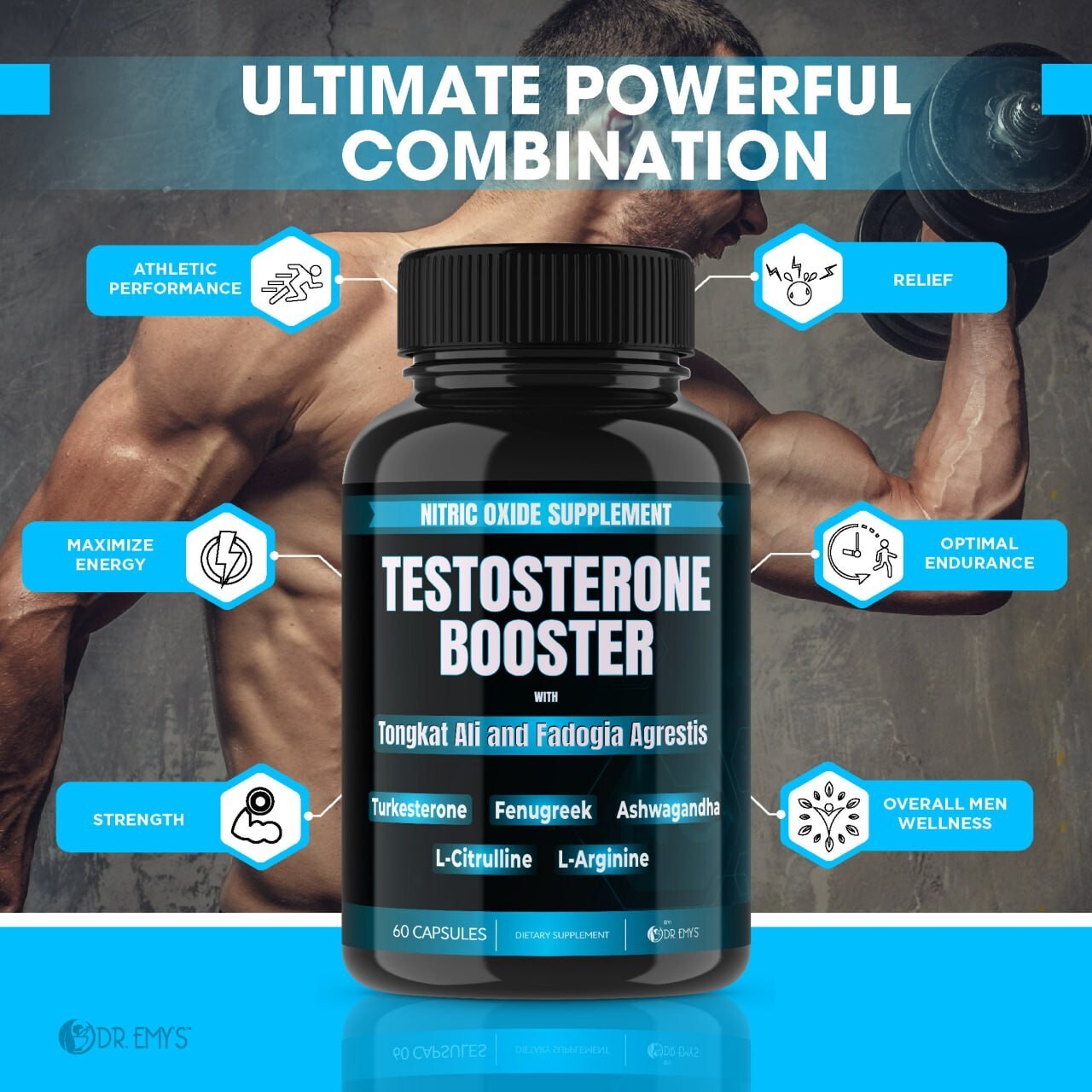 (1 Pack) Testosterone Supplement Booster Capsules Blood Flow Nitric Oxide