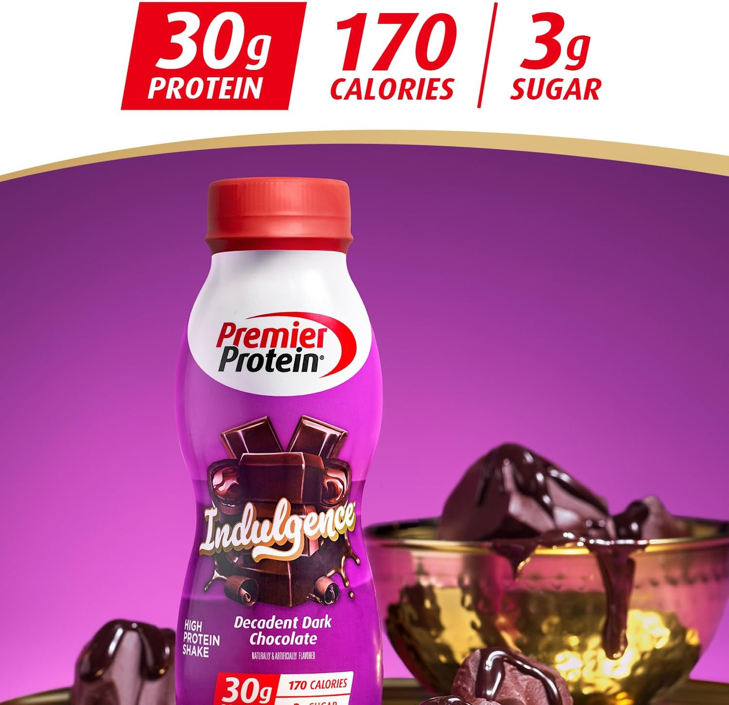Premier Protein Indulgence Protein Shake, 30G Protein, 3G Sugar, Decadent Dark C