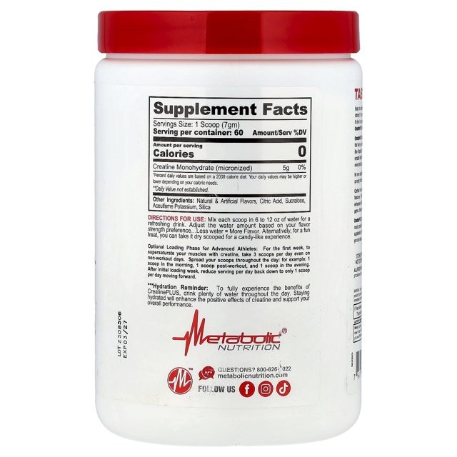 METABOLIC NUTRITION MICRONIZED CREATINE PLUS FLAVORED POWDER 420g (14.8oz)
