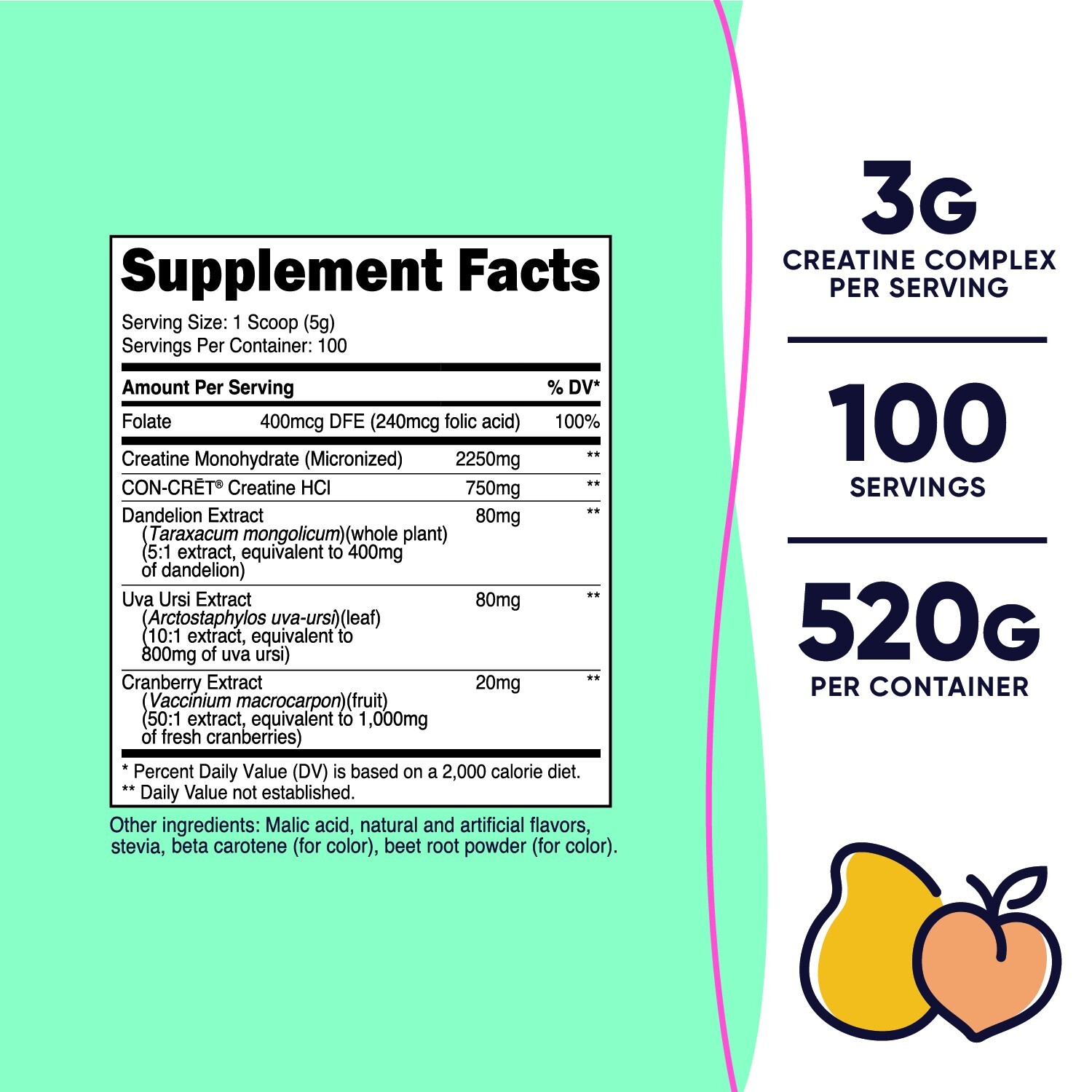 Nutricost Creatine Monohydrate Powder for Women, Peach Mango, 100 Servings
