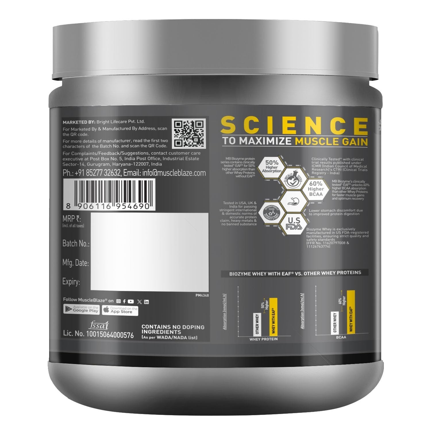 MuscleBlaze Biozyme Performance Whey Protein Powder, Rich Chocolate (500g / 1.1l