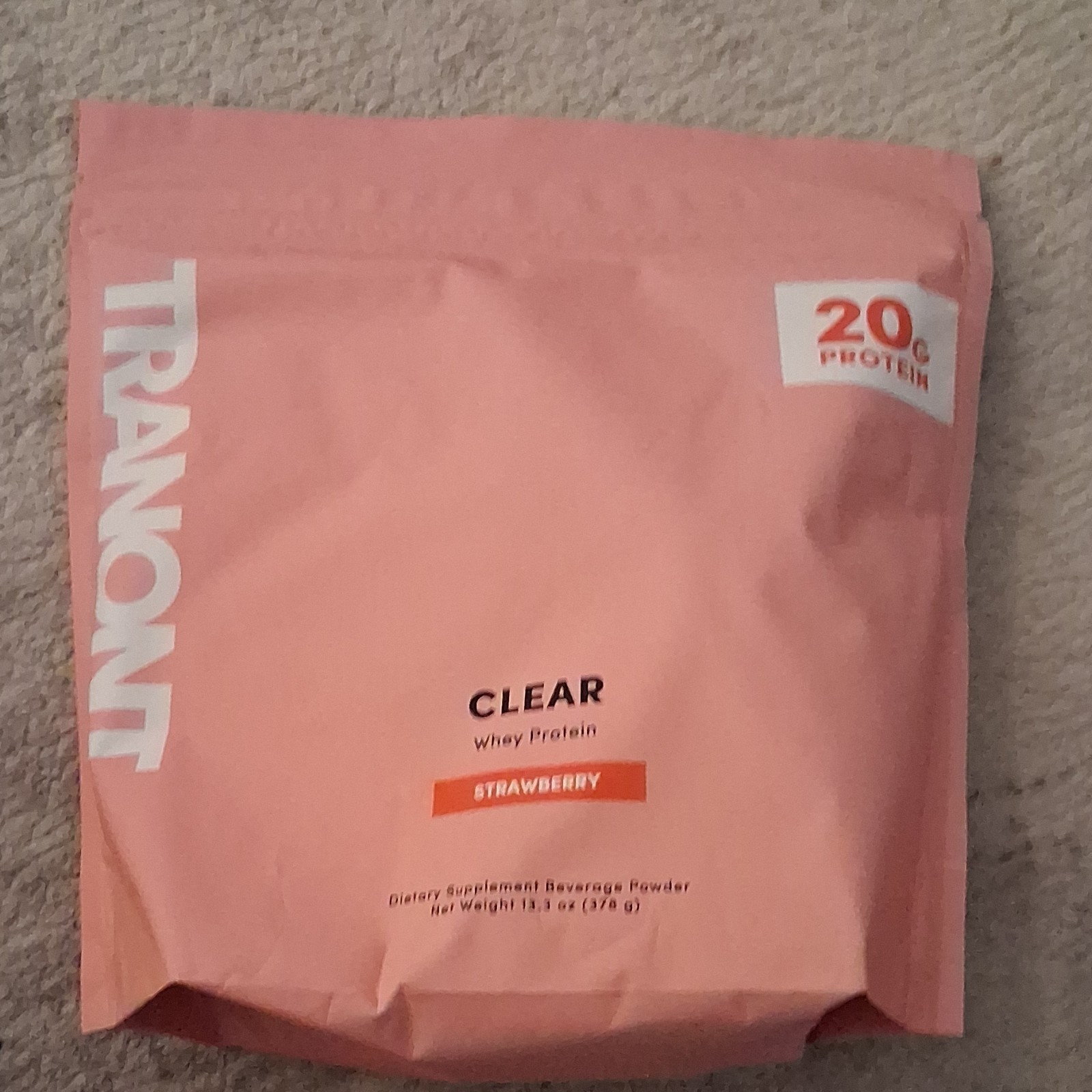 Tranont Clear Whey Protein Powder Strawberry 13.3 oz Gluten-Free 20g Protein