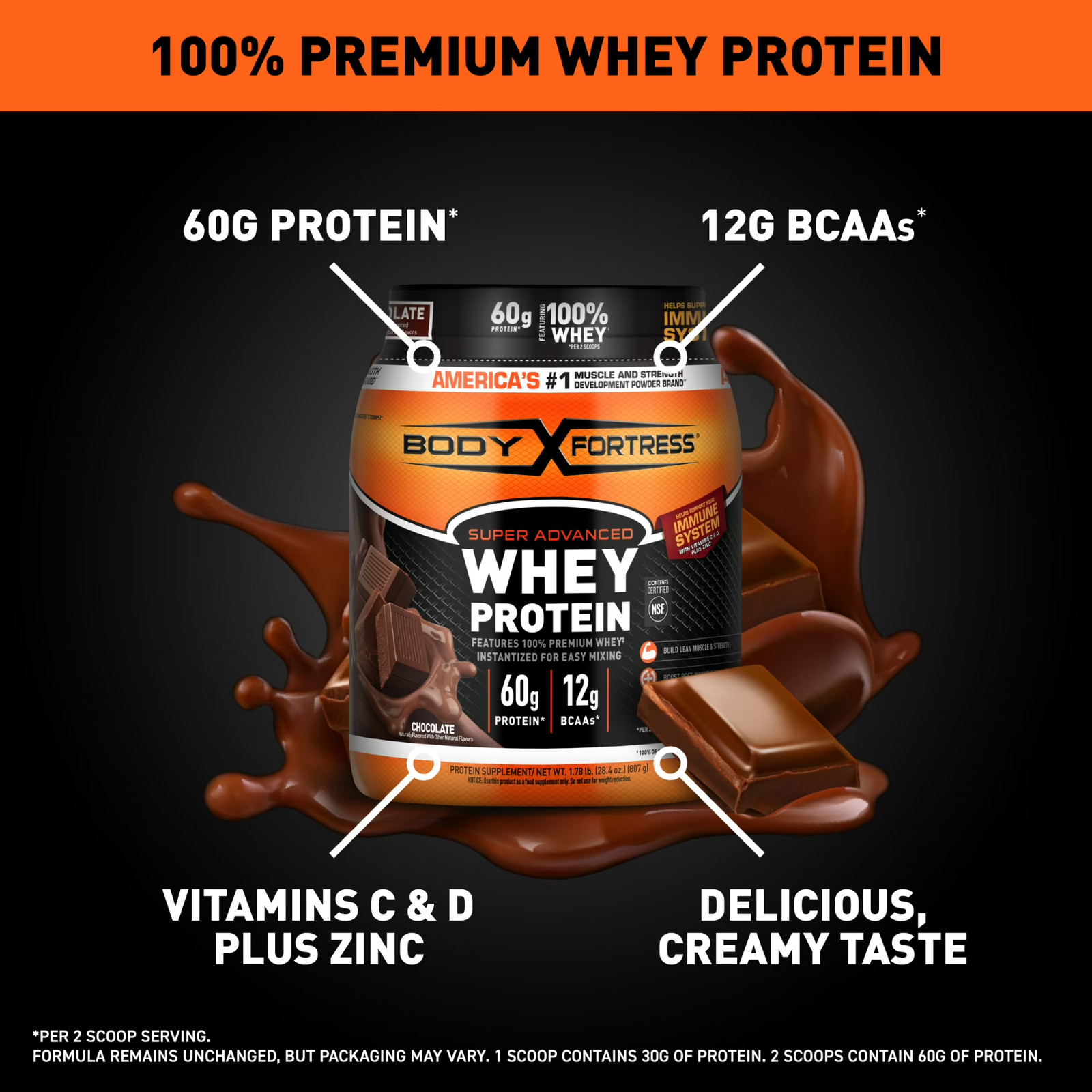 Whey Protein Powder Chocolate High Protein Nutritional Supplement
