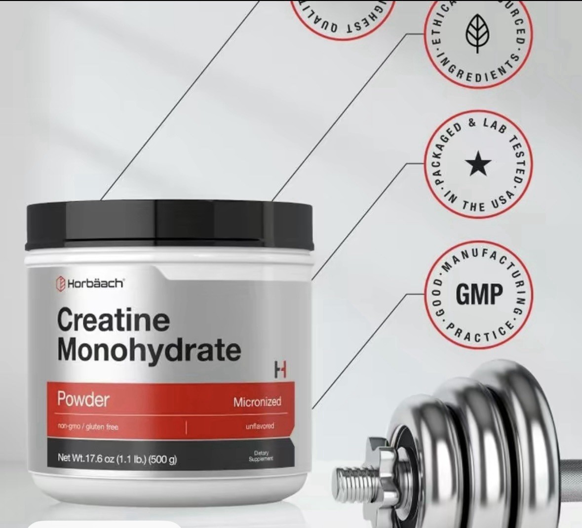 Monohydrate Powder Micronized and Unflavored Vegetarian, Non- GMO, Gluten Free