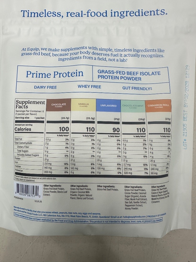 Equip Prime Protein Variety Pack Grass-Fed Beef Isolate Powder 5 Packets 4.5oz