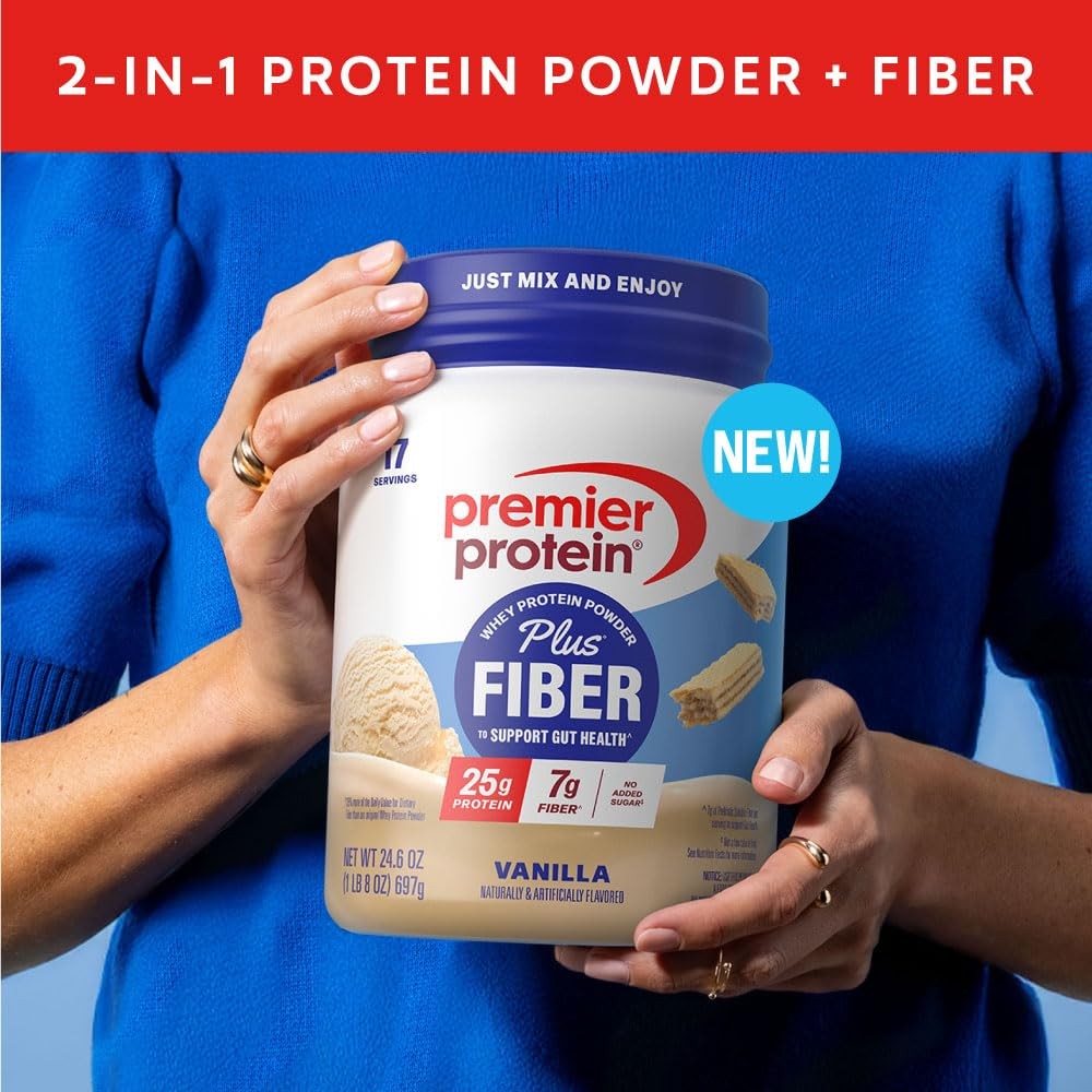 Premier Protein Powder Plus Fiber Vanilla 25G Protein 7G Fiber To Support Gut