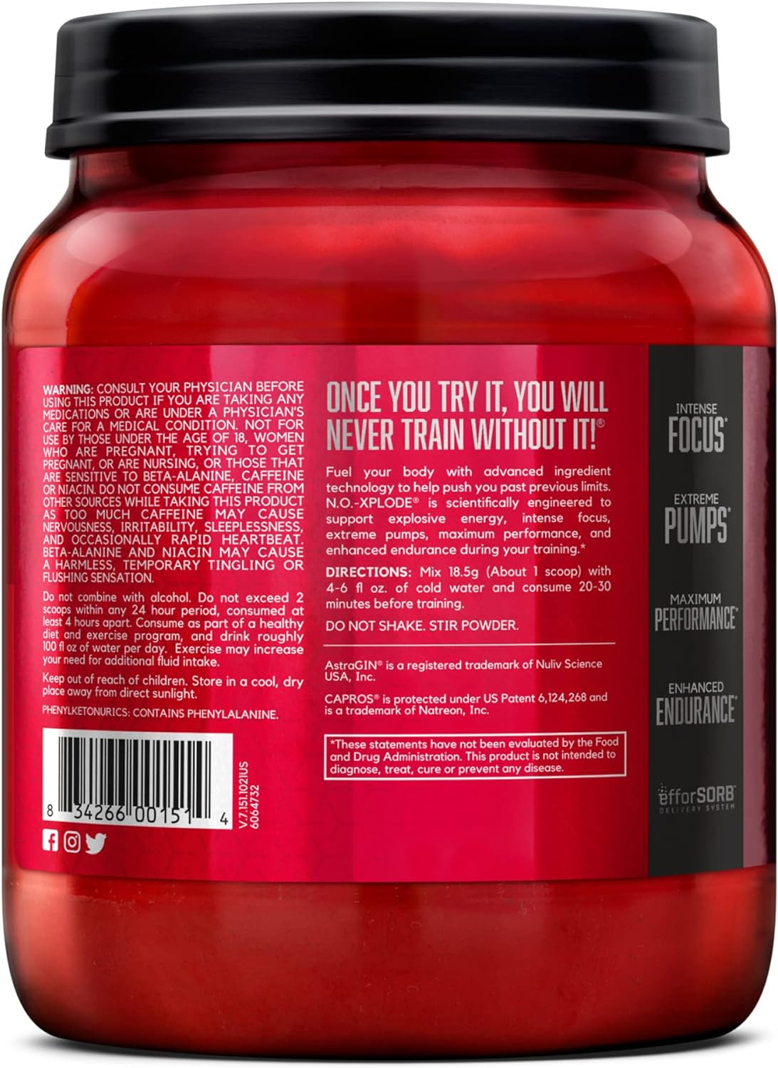 N.O.-XPLODE Pre Workout Supplement with Creatine, Beta-Alanine, and Energy, Frui
