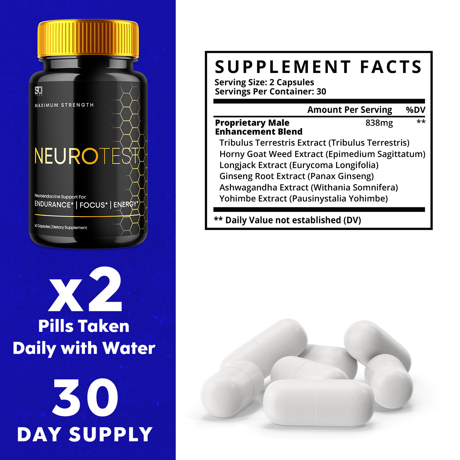 (5 Pack) Neurotest, Neurotest Advanced Formula Male Support Pills (300 Capsules)