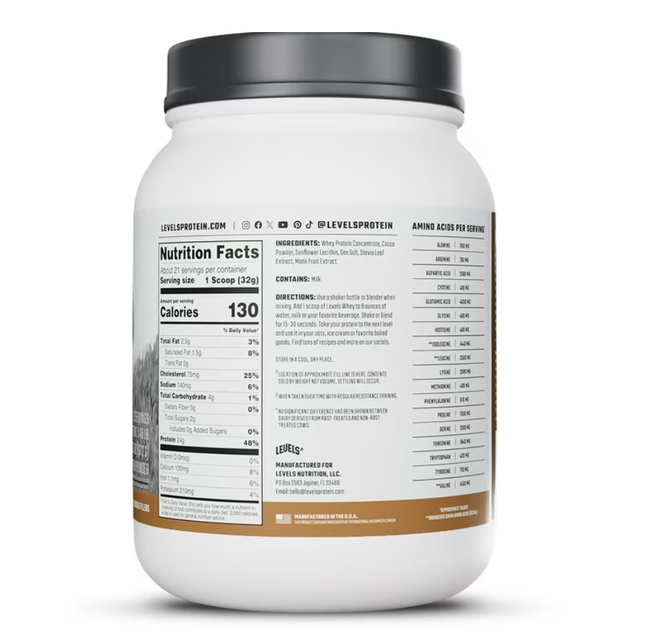 Levels Grass Fed Whey Protein Powder, No Artificials, 24G of Protein, Double Cho