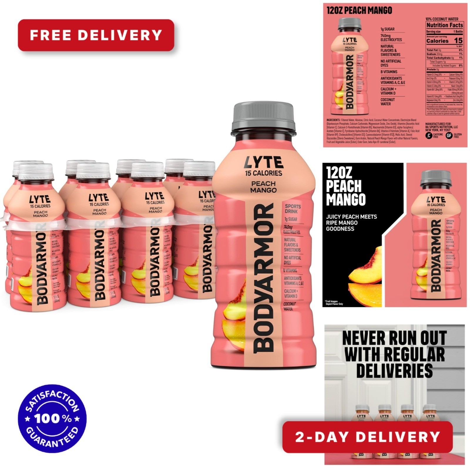 BODYARMOR Lyte Electrolyte Drink Peach Mango 12 Fl Oz (8 Pack)