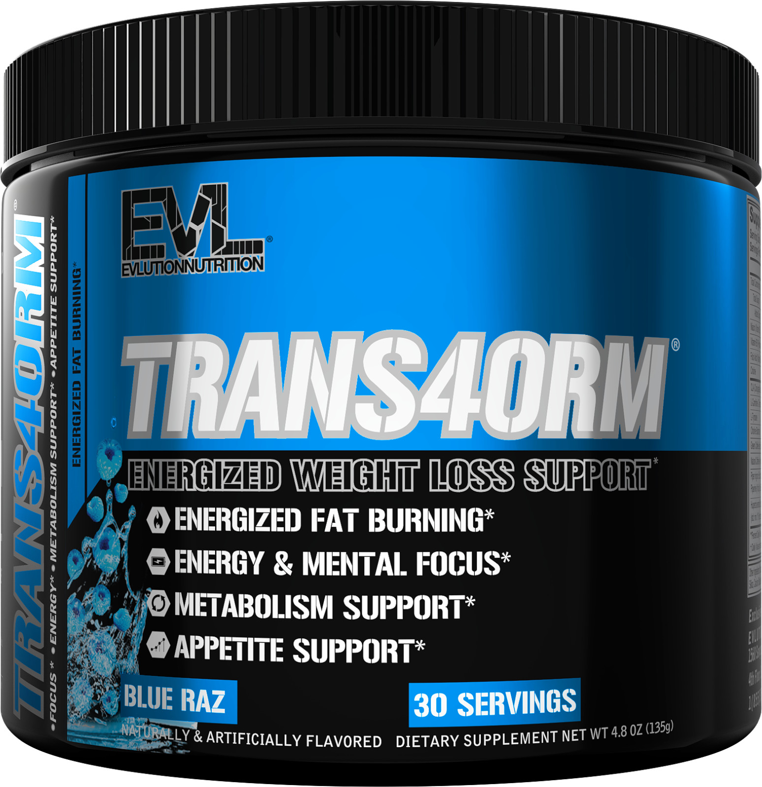 Evlution Nutrition Trans4orm – Fat Burning Support – Blue Raz – 30 Servings