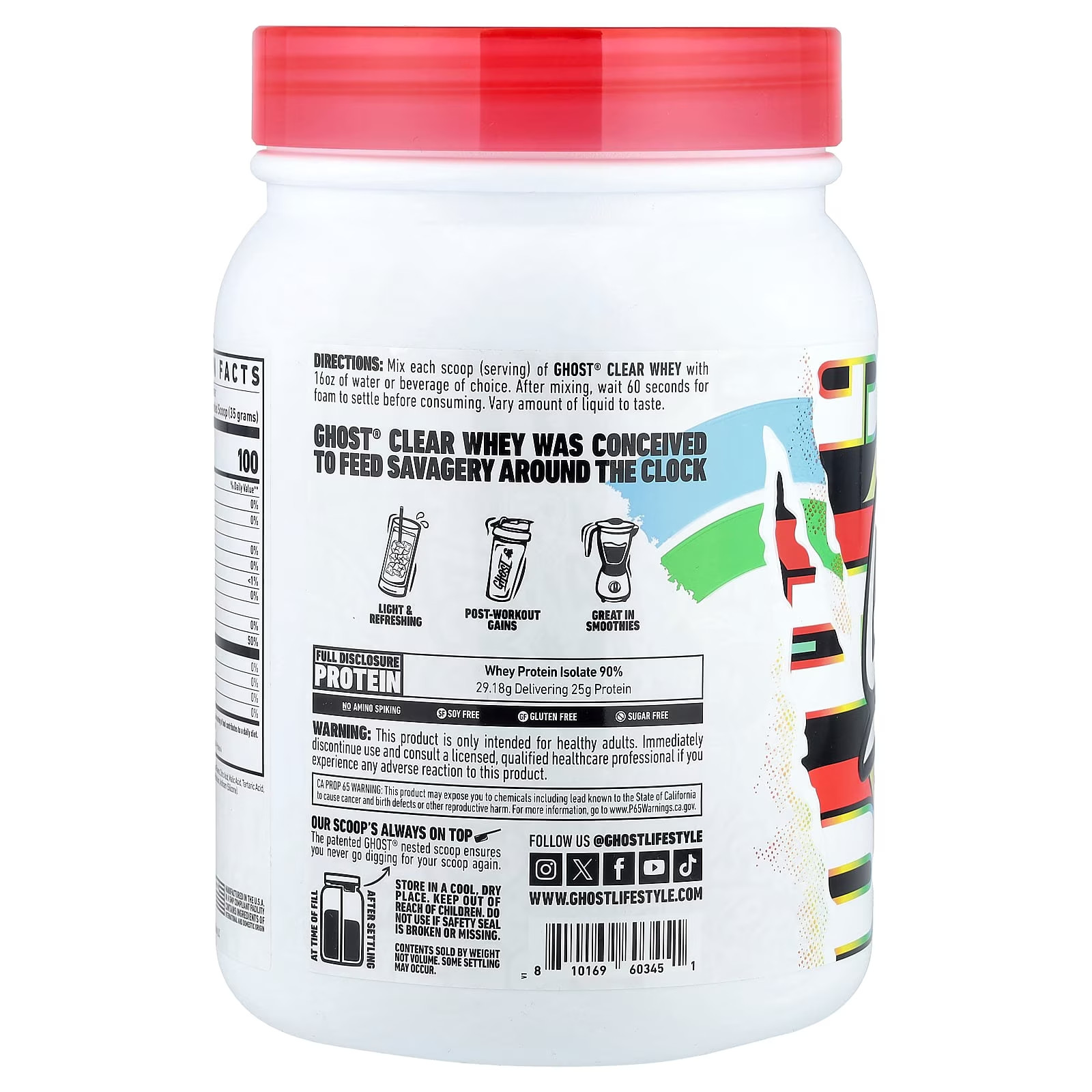 Whey, Clear Protein Isolate, Sour Strips® Rainbow, 1.54 Lb (700 G)