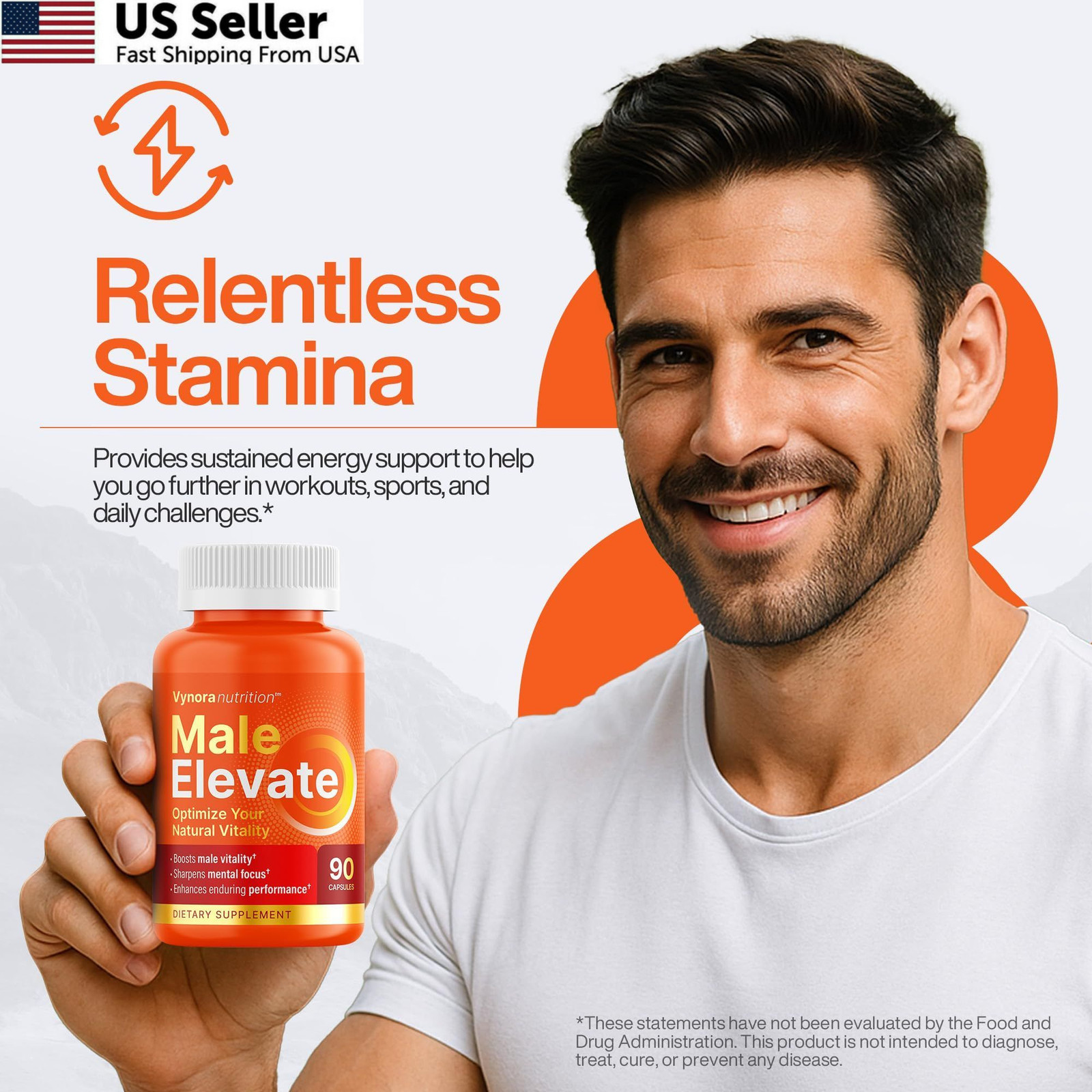 Testosterone Booster Supplement – Male Enhancing 90 Count (Pack of 1), Orange