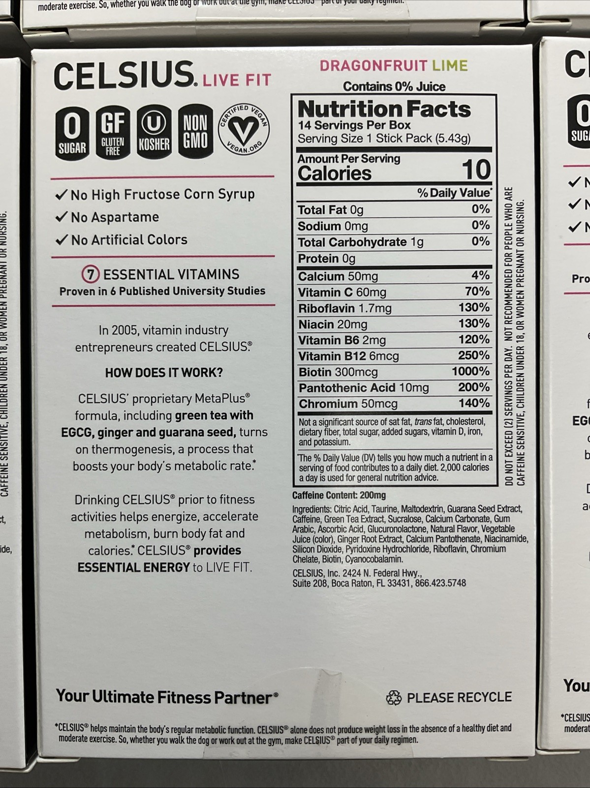 Celsius Dragonfruit Lime Energy Drink Stick – 14 Pack, Pack Of 6, Exp 03/2027