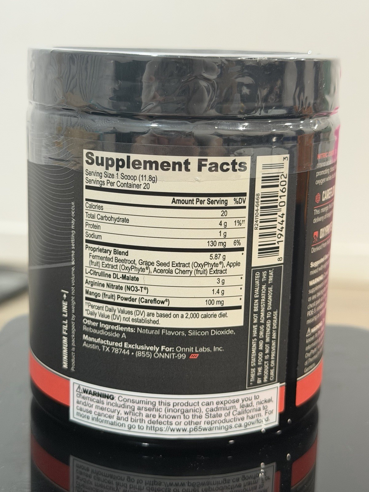 Onnit Total Nitric Oxide Harvest Fruit Punch 8.32 oz Performance Exp 04/2027