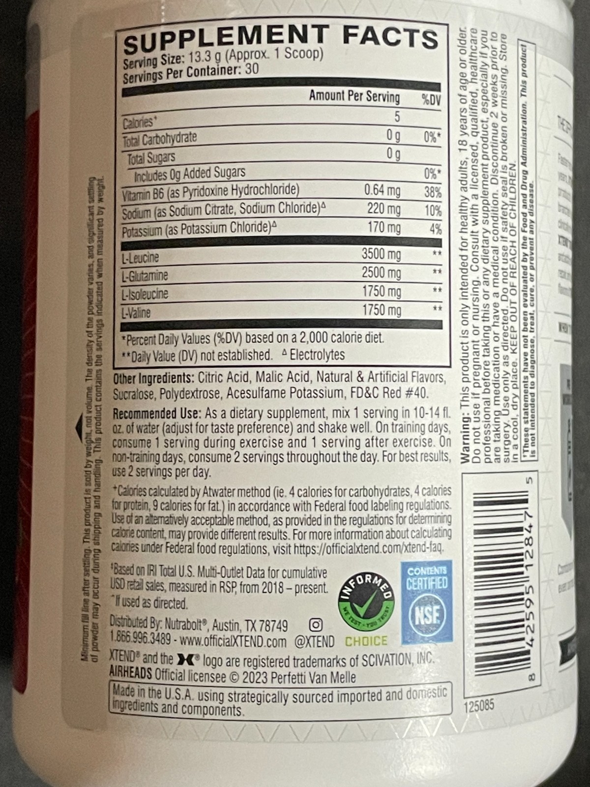 Xtend Original BCAA 7g Air Heads Cherry Flavor, 30 Servings, Exp 9/2027