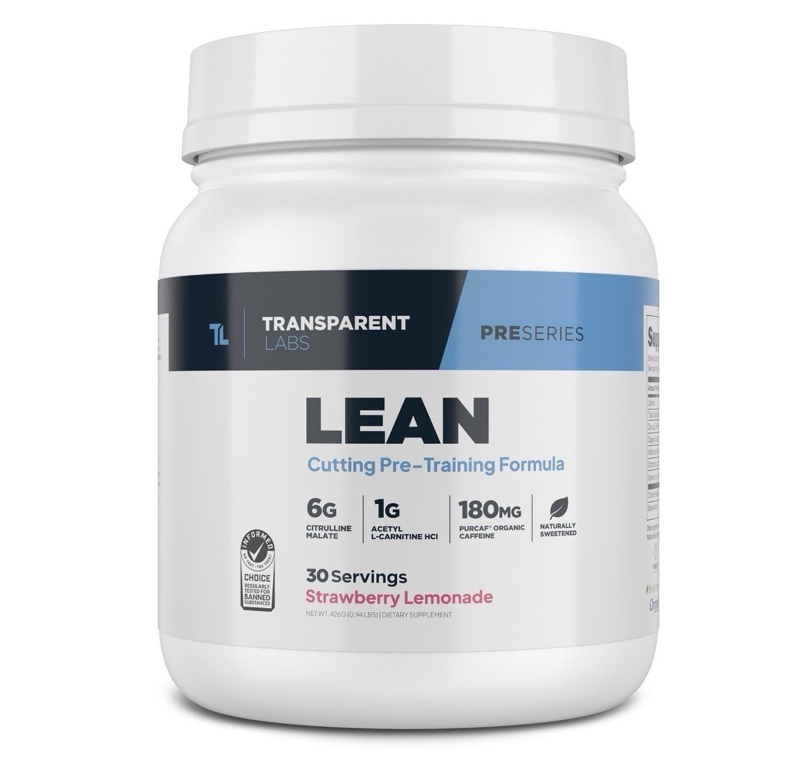 Transparent Labs LEAN Pre-Workout Powder Strawberry Lemonade 30 ServingsEXP05/27