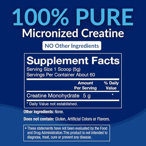 Creatine Monohydrate Powder Unflavored 5g 60 Servings Pre Workout