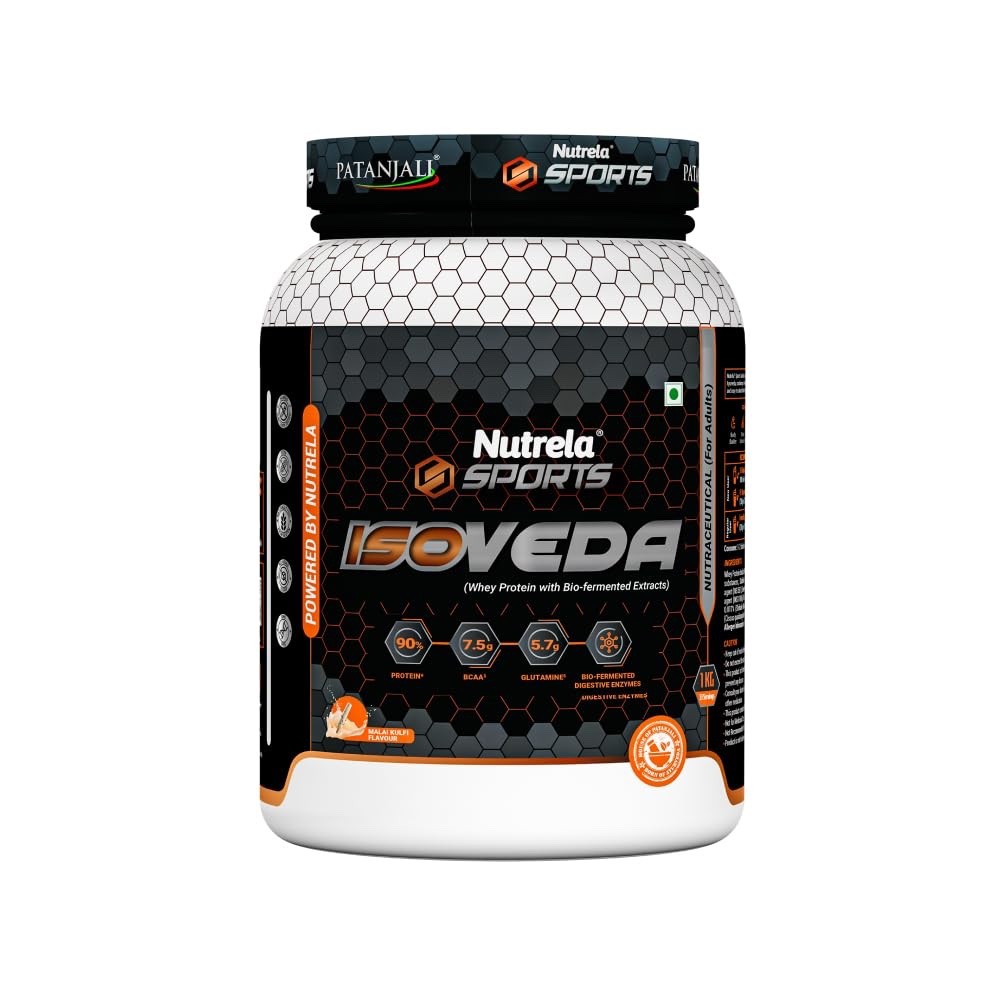 NUTRELA Sports Patanjali Whey Protein Isolate 1kg | 27g Protein Per Scoop | 7.5g