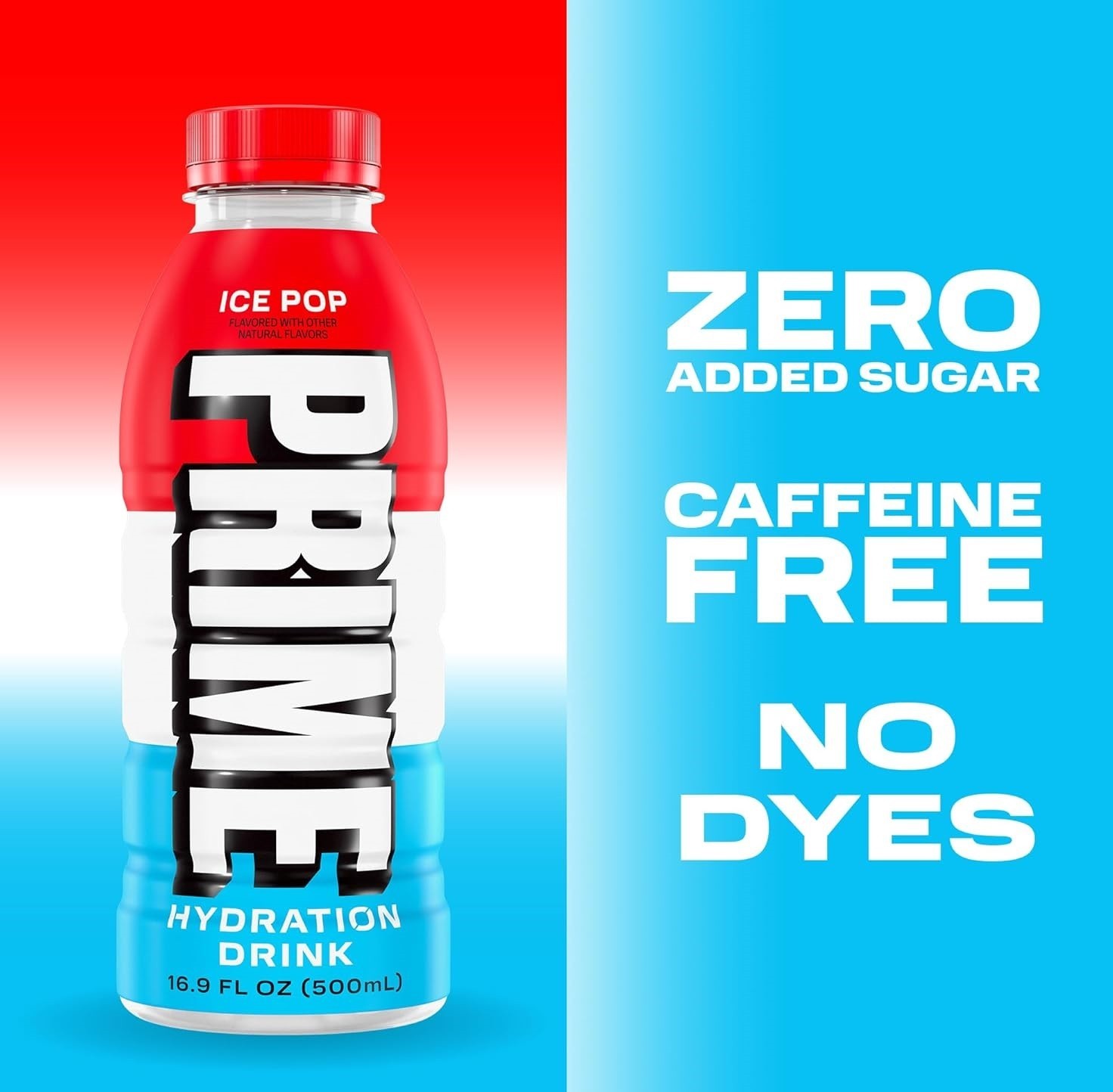 Prime Hydration Ice Pop Electrolyte Drink BCAAs Vitamins 12 Pack 16.9 oz