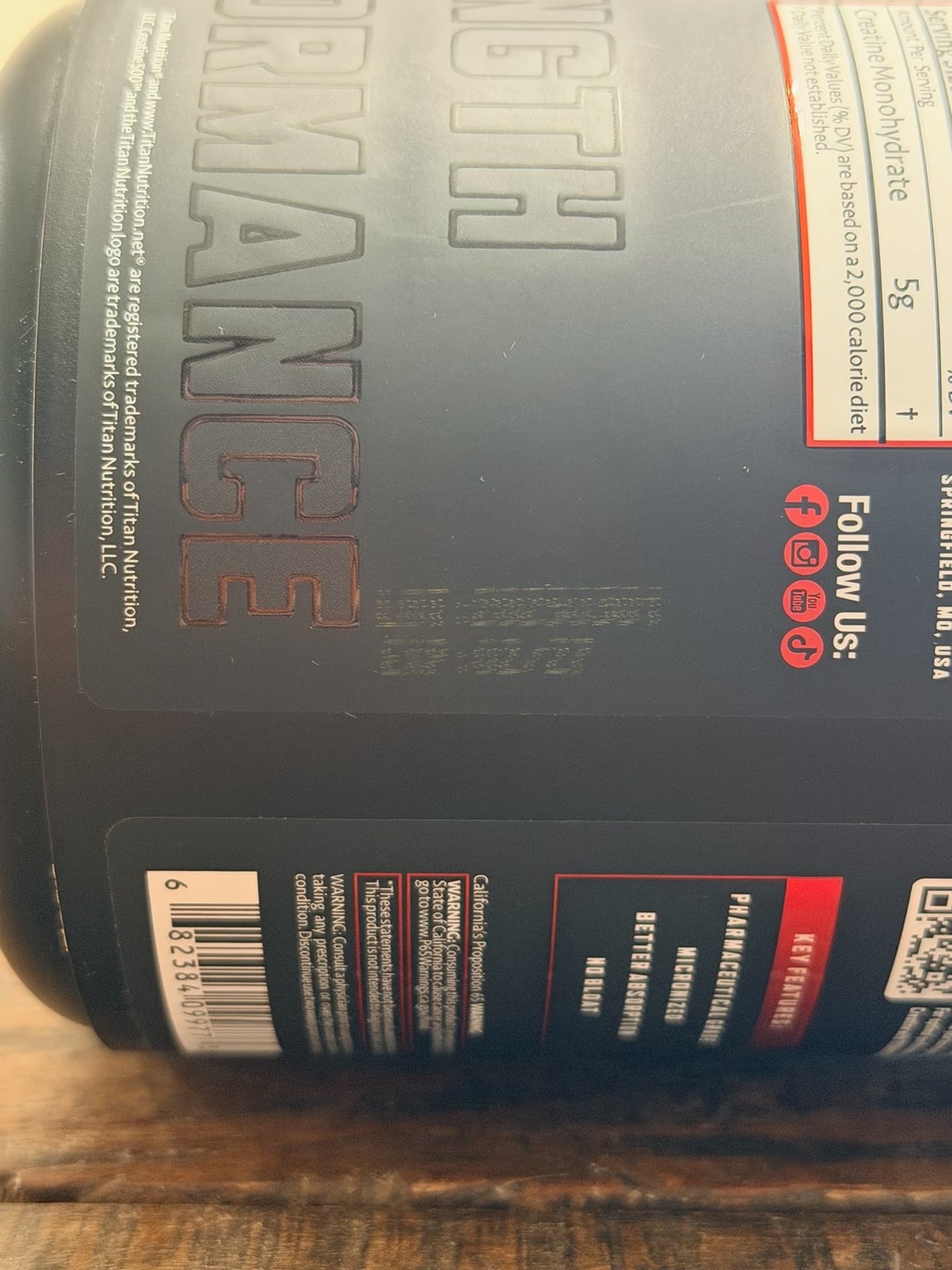 Titan Nutrition Creatine Micronized Monohydrate 1.1lbs. 100 servings 02/2027