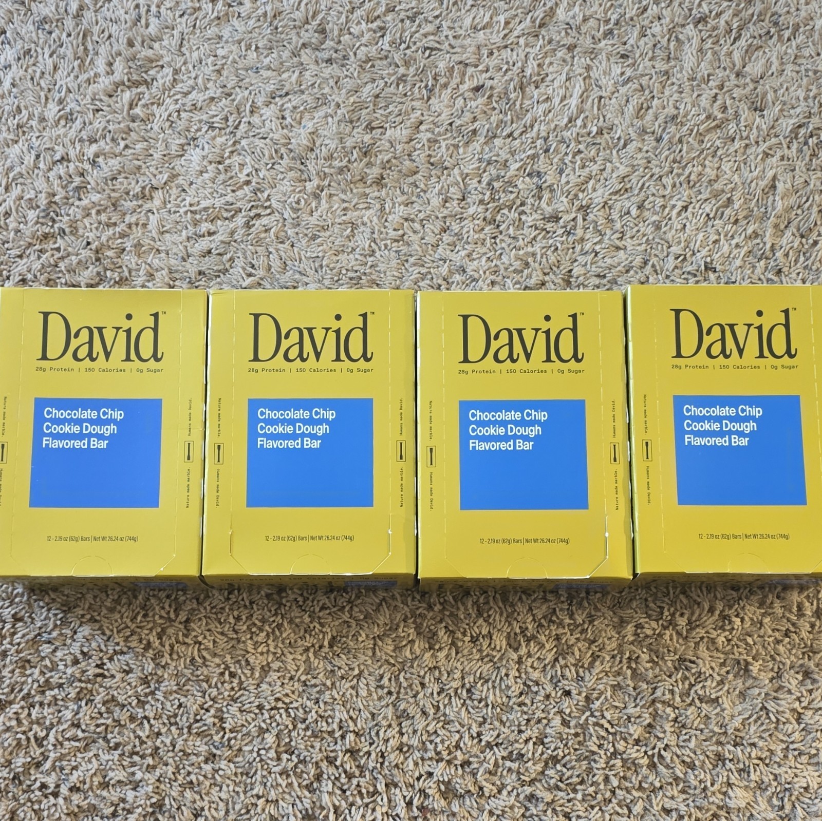 David Protein Bars Chocolate Chip Cookie Dough, 4, 12 Packs, 48 Bars Total
