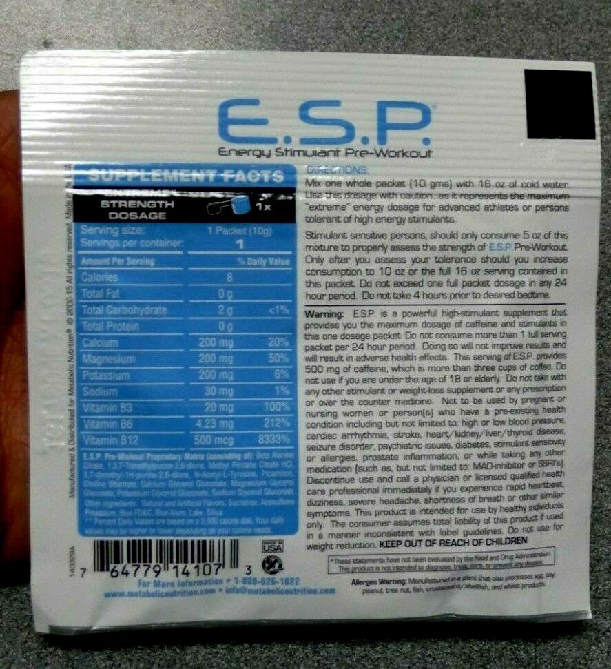 Metabolic Nutrition, ESP Extreme Blue Raspberry , 2 Single serving