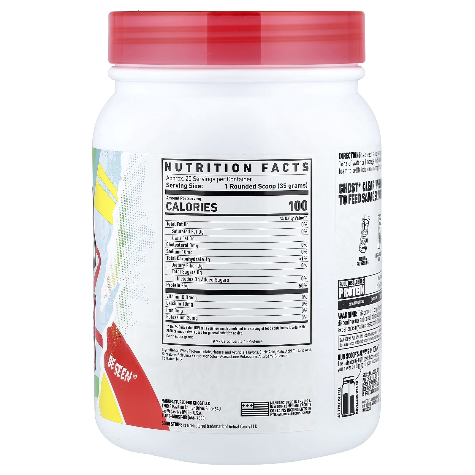 Whey, Clear Protein Isolate, Sour Strips® Rainbow, 1.54 Lb (700 G)
